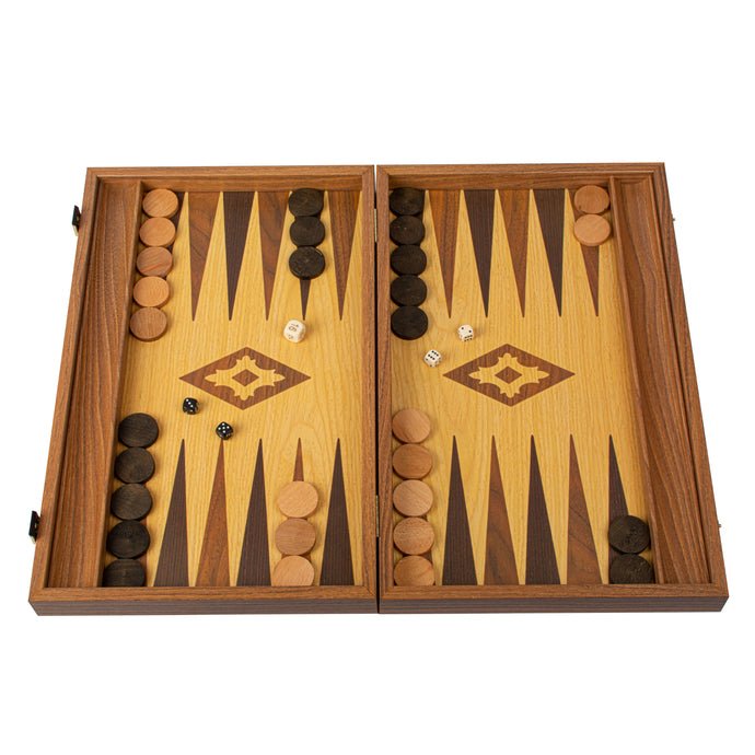 Premium Handcrafted Oak - Walnut Replica Wood Backgammon Set with Side Racks 48x60cm (by Manopoulos) - 5200430704966 - Crystal Lotus