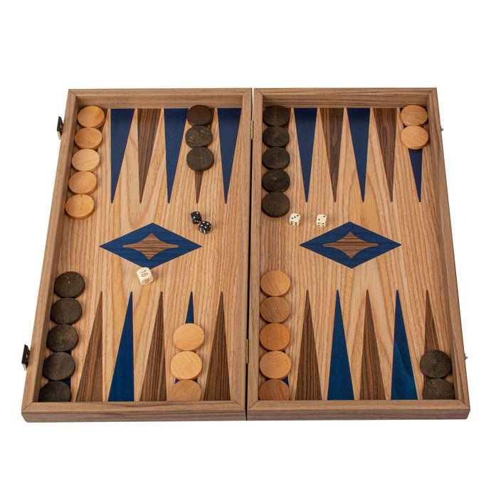 Premium Handcrafted Oak/Blue &amp; American Walnut Backgammon Set - Elegant Marquetry Design 48x52cm (by Manopoulos) - 5200430714552 - Crystal Lotus