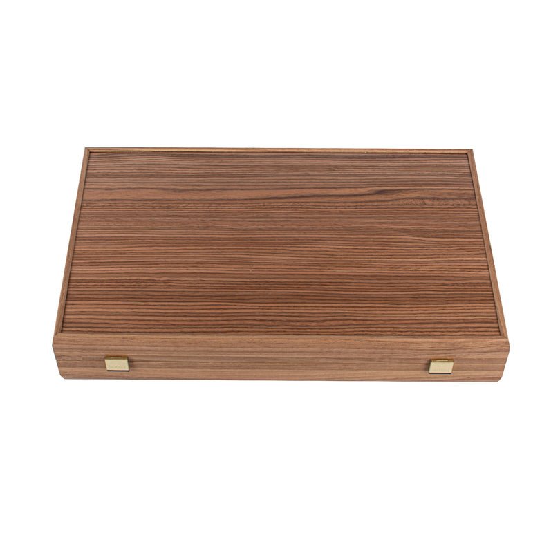 Premium Handcrafted Oak/Blue &amp; American Walnut Backgammon Set with Side Racks - Elegant Marquetry Design 48x60cm (by Manopoulos) - 5200430716525 - Crystal Lotus