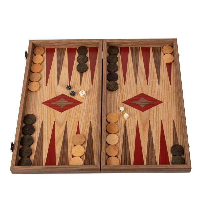 Premium Handcrafted Oak/Red &amp; American Walnut Backgammon Set - Elegant Marquetry Design 48x52cm (by Manopoulos) - 5200430714545 - Crystal Lotus