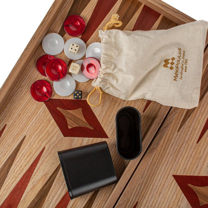 Premium Handcrafted Oak/Red &amp; American Walnut Backgammon Set - Elegant Marquetry Design 48x52cm (by Manopoulos) (TKD1RED) - 5200430714545 - Crystal Lotus