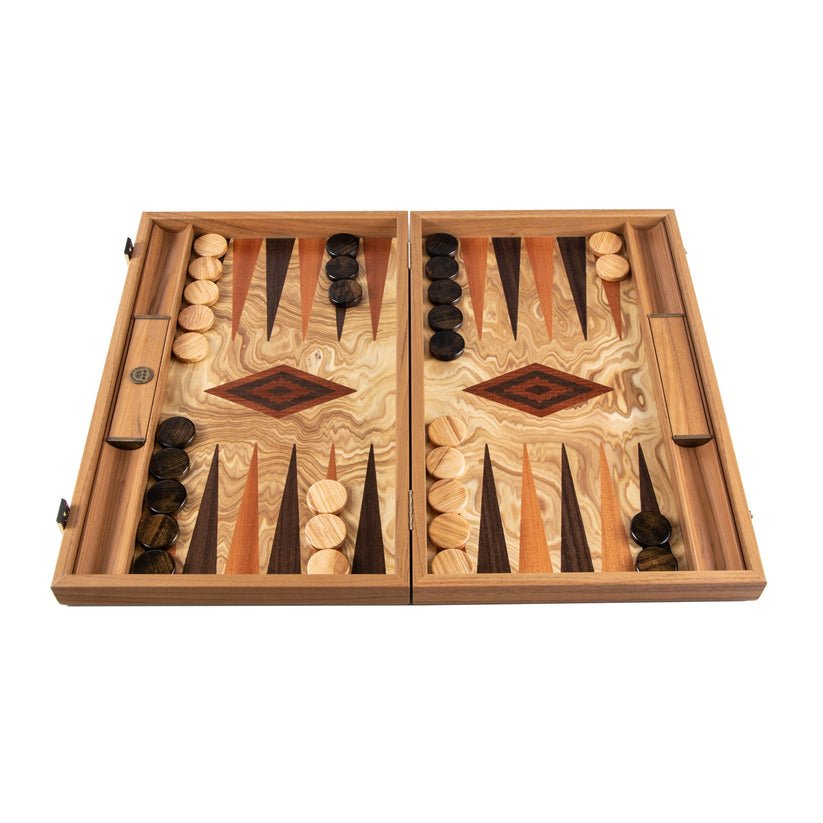 Premium Handcrafted Olive Burl Backgammon Set with Olive Wood Checkers 48x60cm (by Manopoulos) - 5250000000056 - Crystal Lotus