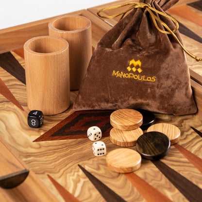 Premium Handcrafted Olive Burl Backgammon Set with Olive Wood Checkers 48x60cm (by Manopoulos) (BEE1) - 5200430705932 - Crystal Lotus