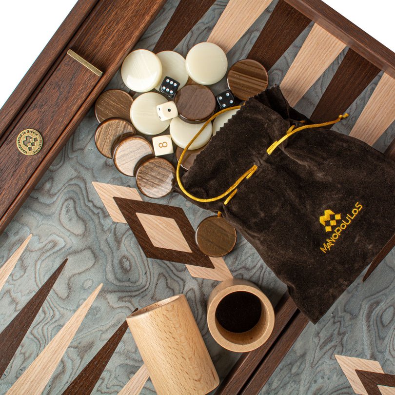 Premium Handcrafted Pearly Grey Vavona Backgammon Set - Luxury Board Game with Oak &amp; Wenge Accents 48x60cm (by Manopoulos) - 5200430716686 - Crystal Lotus