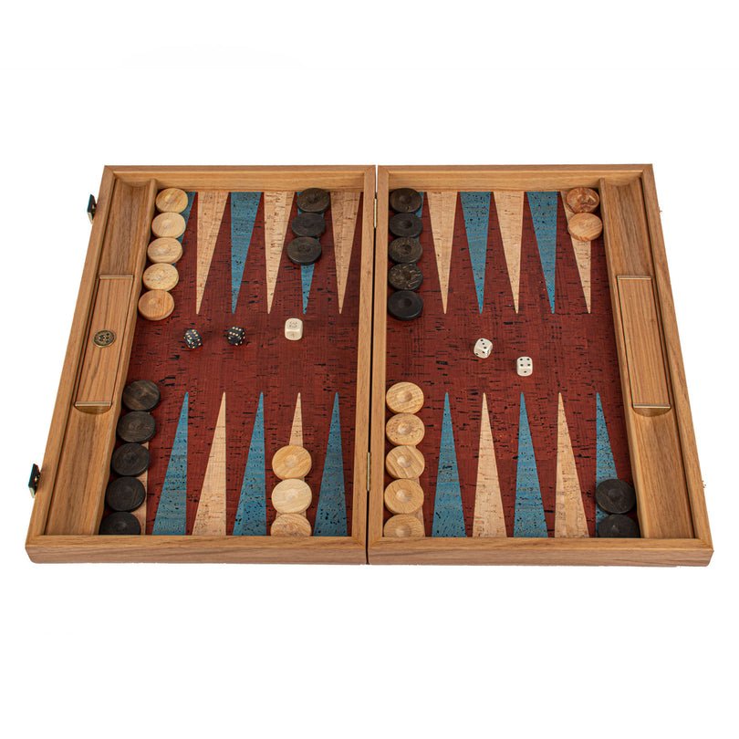 Premium Handcrafted Red Natural Cork Backgammon Set with Oak Wood Checkers 48x60cm (by Manopoulos) - 5200430701699 - Crystal Lotus