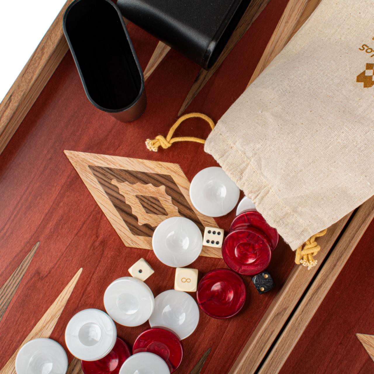 Premium Handcrafted Red Oak Backgammon Set - Elegant Marquetry Design 48x52cm (by Manopoulos) - 5200430700791 - Crystal Lotus