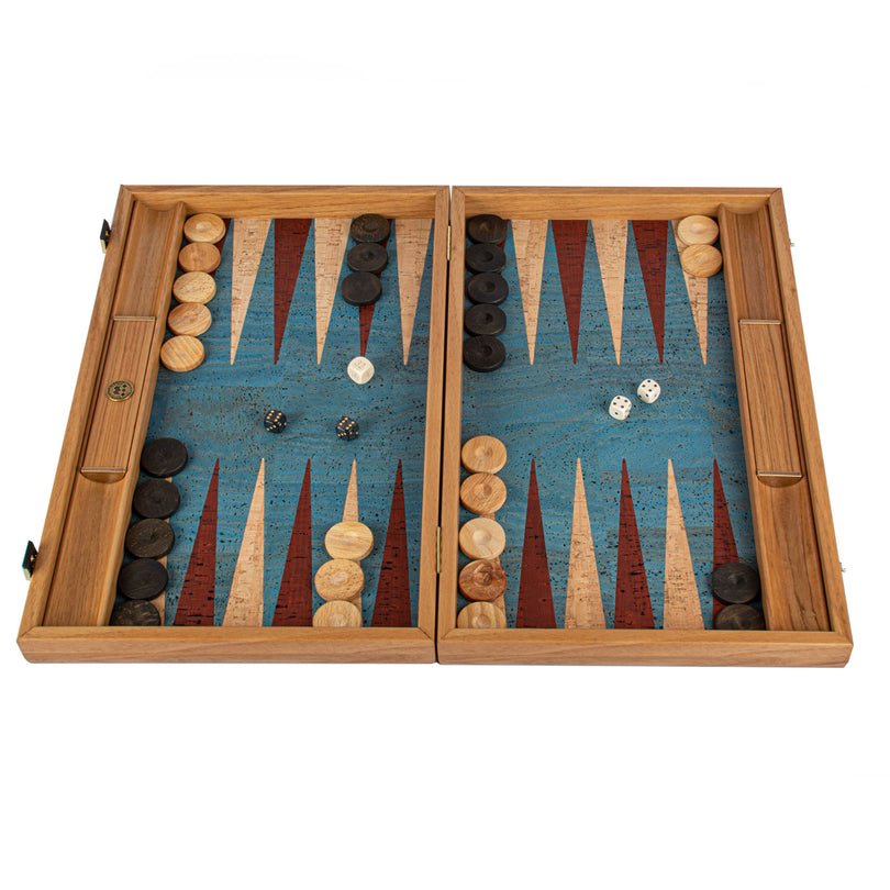 Premium Handcrafted Turquoise Natural Cork Backgammon Set with Oak Wood Checkers 48x60cm (by Manopoulos) - 5250000000058 - Crystal Lotus