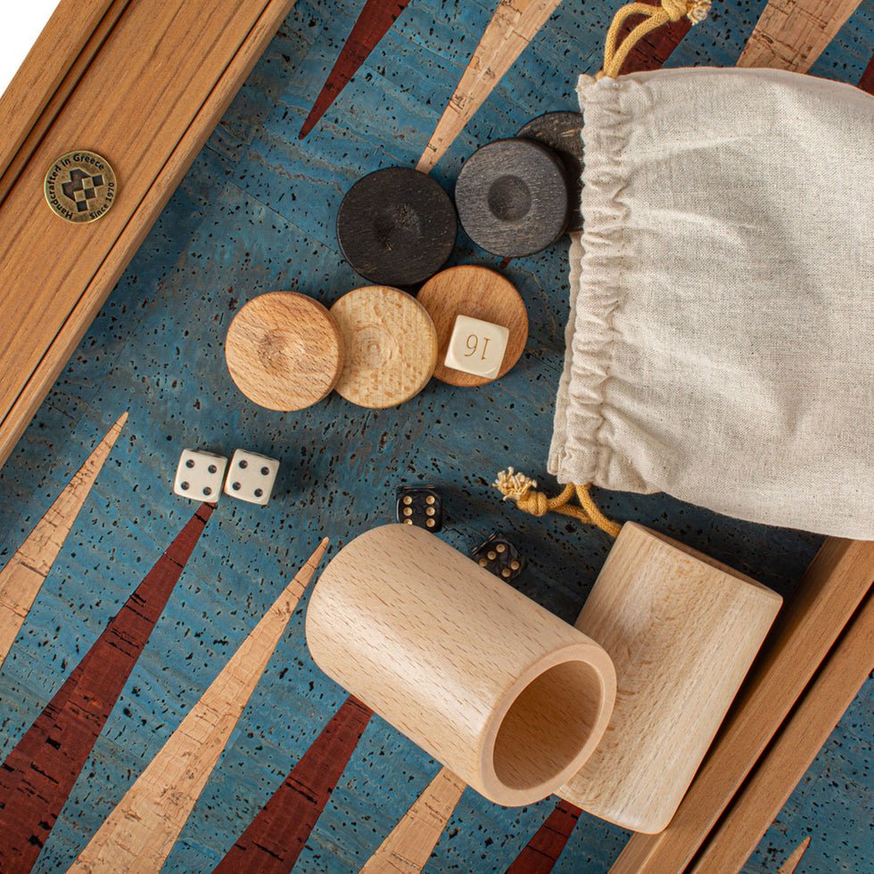Premium Handcrafted Turquoise Natural Cork Backgammon Set with Oak Wood Checkers 48x60cm (by Manopoulos) (BFF1TIR) - 5200430701705 - Crystal Lotus