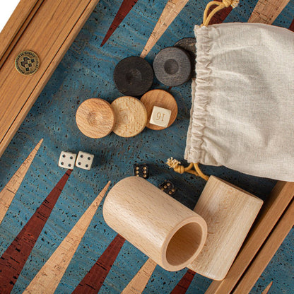 Premium Handcrafted Turquoise Natural Cork Backgammon Set with Oak Wood Checkers 48x60cm (by Manopoulos) (BFF1TIR) - 5200430701705 - Crystal Lotus
