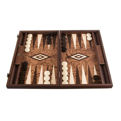 Premium Handcrafted Walnut Burl Backgammon Set with Side Racks 48x60cm (by Manopoulos) - 5250000000057 - Crystal Lotus