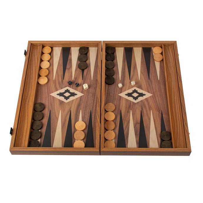 Premium Handcrafted Walnut Replica Wood Backgammon Set with Side Racks 48x60cm (by Manopoulos) - 5200430704935 - Crystal Lotus