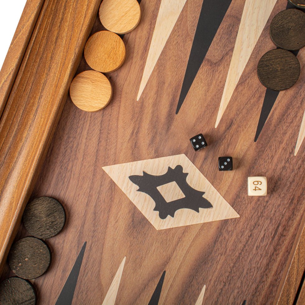Premium Handcrafted Walnut Replica Wood Backgammon Set with Side Racks 48x60cm (by Manopoulos) (BXL1KK) - 5200430704935 - Crystal Lotus