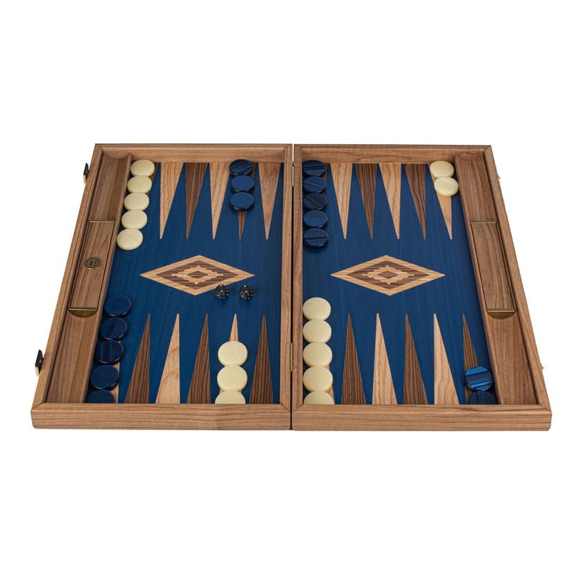 Premium Handcrafted Walnut with Blue Oak Backgammon Set 48x60cm (by Manopoulos) - 5250000000061 - Crystal Lotus