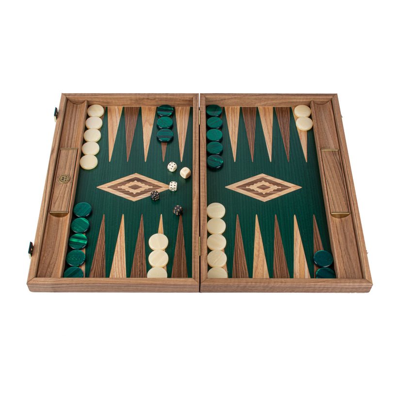 Premium Handcrafted Walnut with Green Oak Backgammon Set 48x60cm (by Manopoulos) - 5250000000063 - Crystal Lotus