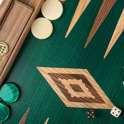 Premium Handcrafted Walnut with Green Oak Backgammon Set 48x60cm (by Manopoulos) (BKY1) - 5200430701682 - Crystal Lotus