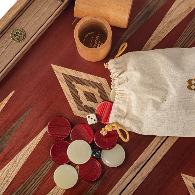 Premium Handcrafted Walnut with Red Oak Backgammon Set 48x60cm (by Manopoulos) (BKR1) - 5200430700876 - Crystal Lotus