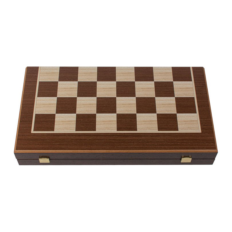 Premium Handcrafted Wenge 3 - in - 1 Chess, Backgammon, and Checkers Set - Elegant Marquetry Design 48x52cm (by Manopoulos) - 5200430716747 - Crystal Lotus