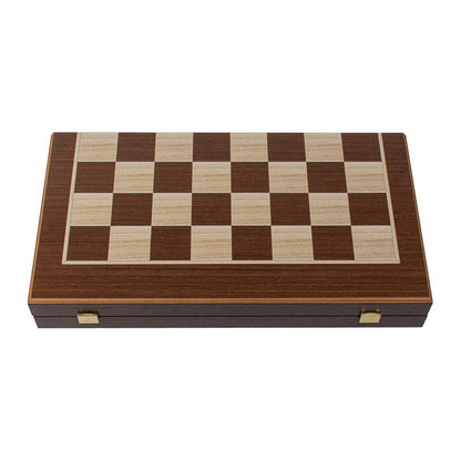 Premium Handcrafted Wenge 3 - in - 1 Chess, Backgammon, and Checkers Set - Elegant Marquetry Design 48x52cm (by Manopoulos) - 5200430716747 - Crystal Lotus