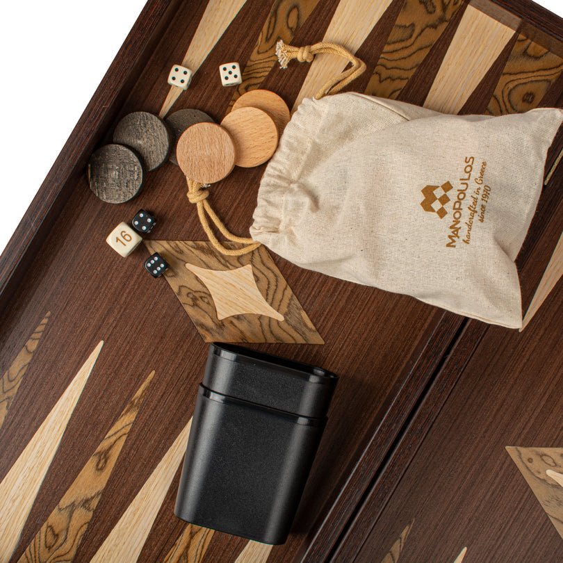 Premium Handcrafted Wenge 3 - in - 1 Chess, Backgammon, and Checkers Set - Elegant Marquetry Design 48x52cm (by Manopoulos) - 5200430716747 - Crystal Lotus