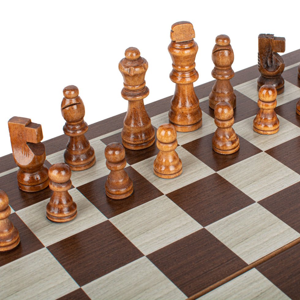 Premium Handcrafted Wenge 3-in-1 Chess, Backgammon, and Checkers Set - Elegant Marquetry Design 48x52cm (by Manopoulos) (TS1V) - 5200430716747 - Crystal Lotus