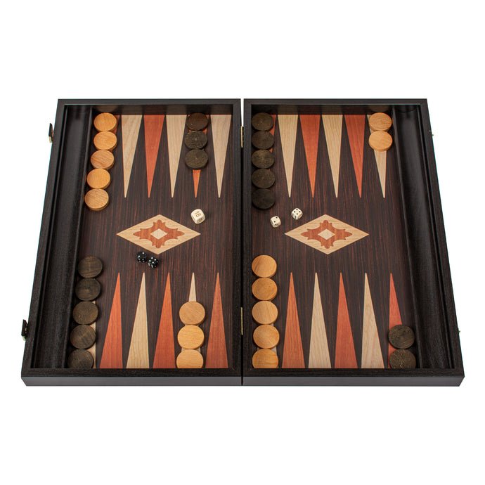 Premium Handcrafted Wenge Replica Wood Backgammon Set with Side Racks 48x60cm (by Manopoulos) - 5200430704904 - Crystal Lotus