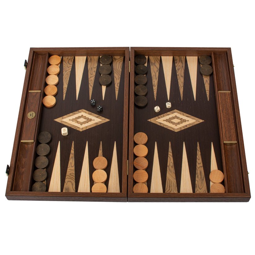 Premium Handcrafted Wenge with Walnut Burl Backgammon Set 48x60cm (by Manopoulos) - 5250000000062 - Crystal Lotus