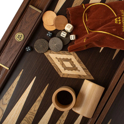 Premium Handcrafted Wenge with Walnut Burl Backgammon Set 48x60cm (by Manopoulos) - 5250000000062 - Crystal Lotus