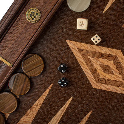 Premium Handcrafted Wenge with Walnut Burl Backgammon Set 48x60cm (by Manopoulos) (BVV1JD) - 5200430700869 - Crystal Lotus