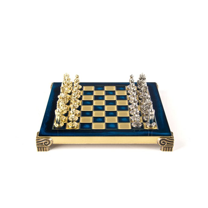 Premium Metalic Chess Set - Byzantine Empire Chessmen in Gold &amp; Silver - Blue &amp; Gold Chessboard 20x20cm (by Manopoulos) - 5200430708247 - Crystal Lotus