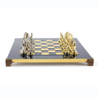 Premium Metalic Chess Set - Greek Roman Period Chessmen in Gold &amp; Silver - Bronze Chessboard 28x28cm (by Manopoulos) - 5200430708438 - Crystal Lotus