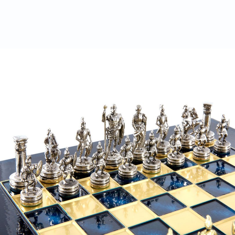 Premium Metalic Chess Set - Greek Roman Period Chessmen in Gold &amp; Silver - Bronze Chessboard 28x28cm (by Manopoulos) - 5200430708438 - Crystal Lotus