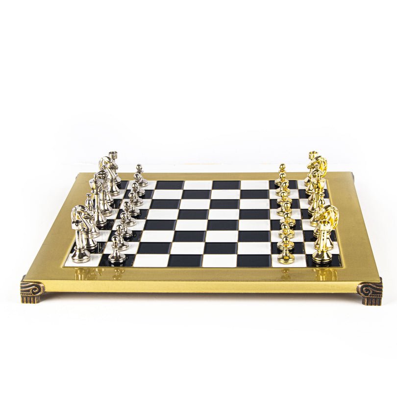 Premium Metalic Chess Set - Staunton like Chessmen in Gold &amp; Silver - Bronze Chessboard 36x36cm (by Manopoulos) - 5200430710196 - Crystal Lotus