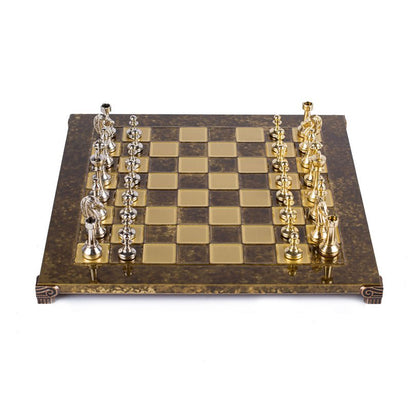 Premium Metalic Chess Set - Staunton like Chessmen in Gold &amp; Silver - Bronze Chessboard 36x36cm (by Manopoulos) - 5200430710196 - Crystal Lotus
