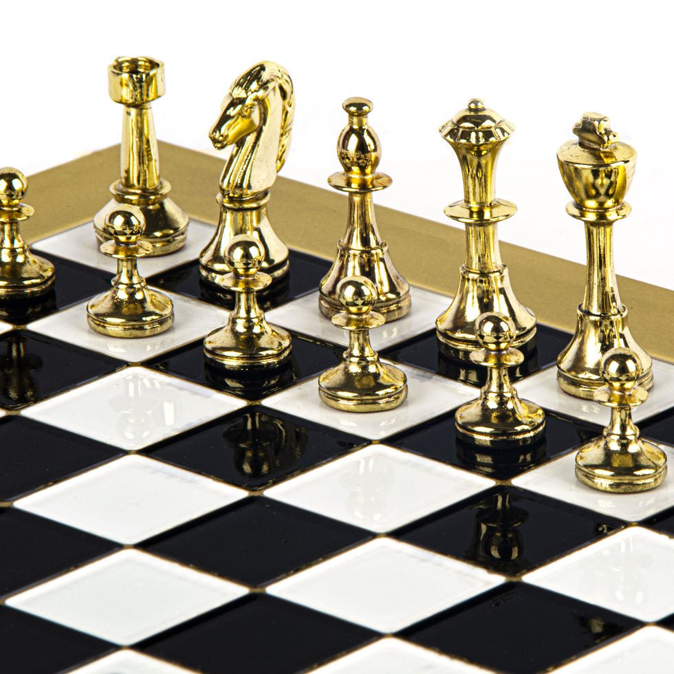 Premium Metalic Chess Set - Staunton like Chessmen in Gold &amp; Silver - Bronze Chessboard 36x36cm (by Manopoulos) (S34BLA) - 5200430710196 - Crystal Lotus