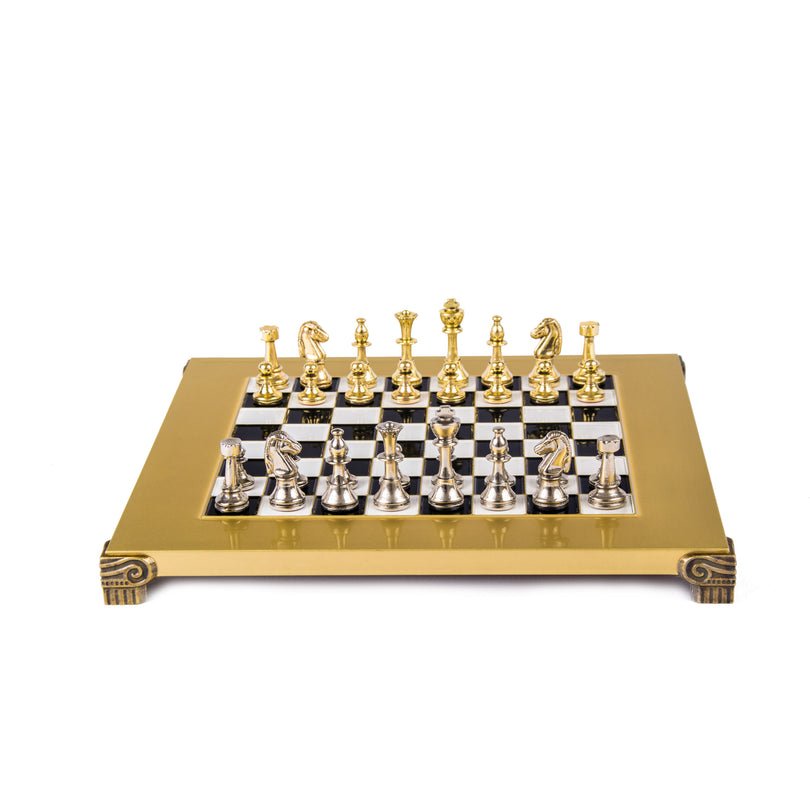 Premium Metalic Chess Set - Staunton like Chessmen in Gold &amp; Silver - Gold Chessboard 28x28cm (by Manopoulos) - 5200430709183 - Crystal Lotus