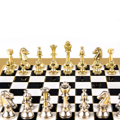 Premium Metalic Chess Set - Staunton like Chessmen in Gold &amp; Silver - Gold Chessboard 28x28cm (by Manopoulos) - 5200430709183 - Crystal Lotus