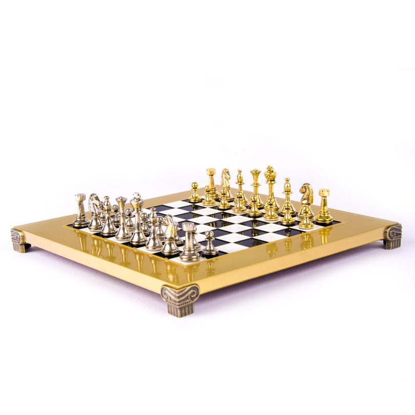 Premium Metalic Chess Set - Staunton like Chessmen in Gold &amp; Silver - Gold Chessboard 28x28cm (by Manopoulos) - 5200430709183 - Crystal Lotus