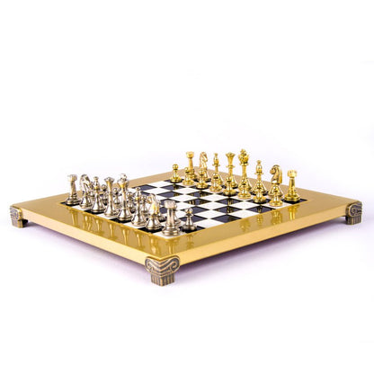 Premium Metalic Chess Set - Staunton like Chessmen in Gold &amp; Silver - Gold Chessboard 28x28cm (by Manopoulos) - 5200430709183 - Crystal Lotus