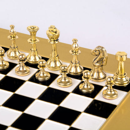Premium Metalic Chess Set - Staunton like Chessmen in Gold &amp; Silver - Gold Chessboard 28x28cm (by Manopoulos) (S32BLA) - 5200430709183 - Crystal Lotus