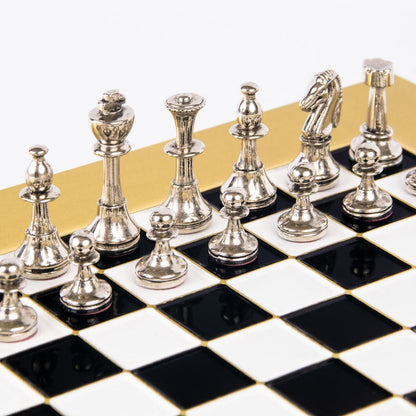 Premium Metalic Chess Set - Staunton like Chessmen in Gold &amp; Silver - Gold Chessboard 28x28cm (by Manopoulos) (S32BLA) - 5200430709183 - Crystal Lotus