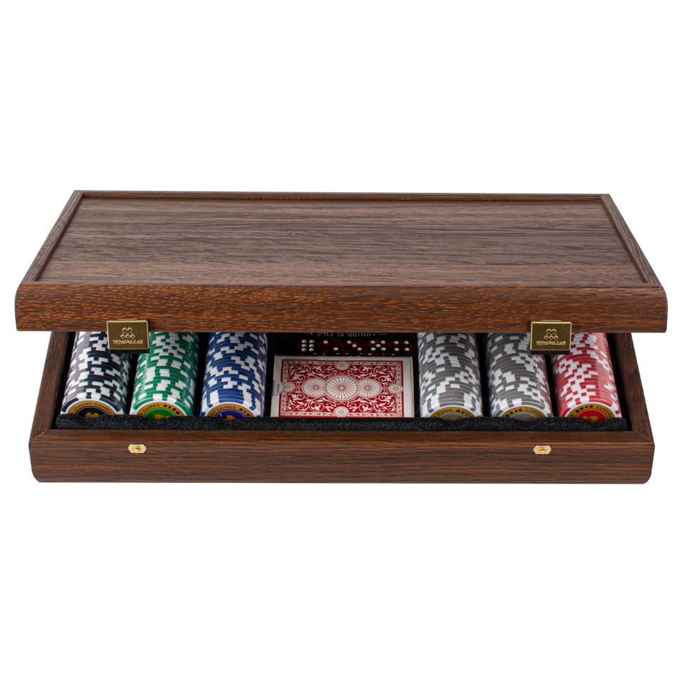 Luxury Poker Set in Dark Walnut Wooden Replica Handcrafted Case (by Manopoulos) (PXL20.300)
