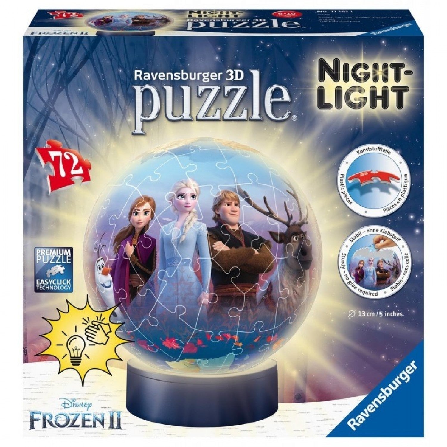 Ravensburger (11141) 3D Puzzle - Ball - Frozen II Night Light - 72pc - 4005556111411 - CrystalLotus.eu