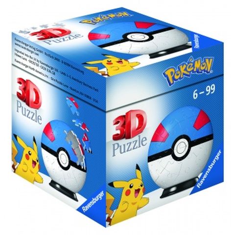 Ravensburger (11265) 3D Puzzle - Ball - Pokeball Great Ball Blue 54pcs - 4005556112654 - CrystalLotus.eu