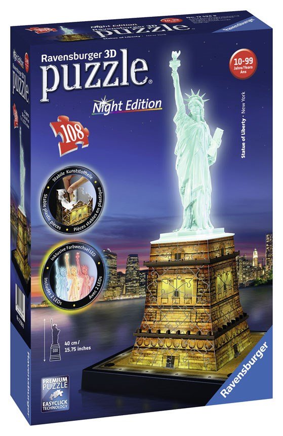 Ravensburger (12596) &quot;Statue of Liberty - Night Edition&quot; - 108 pieces puzzle - 4005556125968 - CrystalLotus.eu