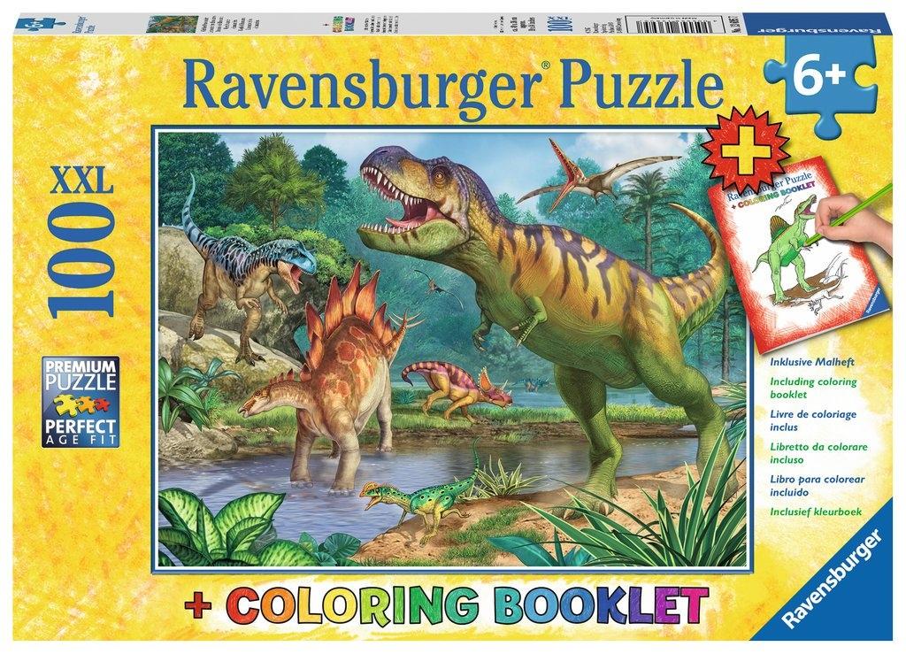 Ravensburger (13695) &quot;World of Dinosaurs + Colouring Booklet&quot; - 100 pieces puzzle - 4005556136957 - CrystalLotus.eu