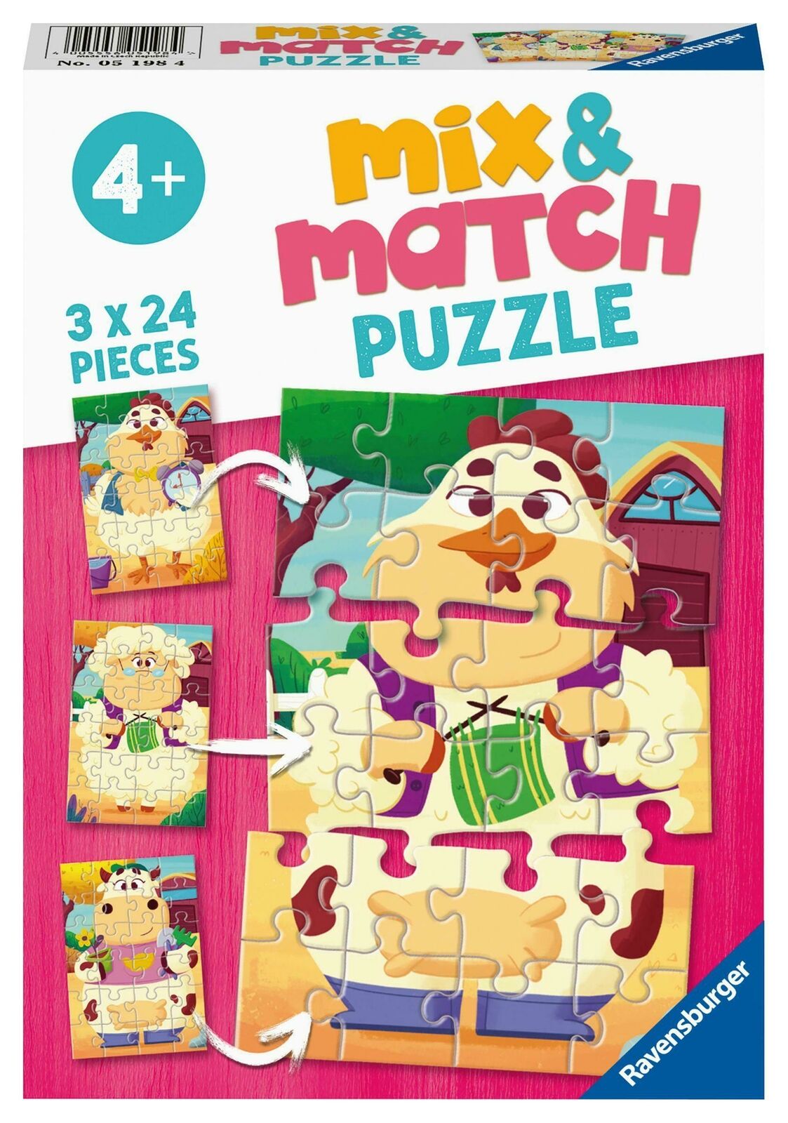 Ravensburger (5198) Mix and Match Puzzles - Farm Animals 3x24pc - 4005556051984 - CrystalLotus.eu