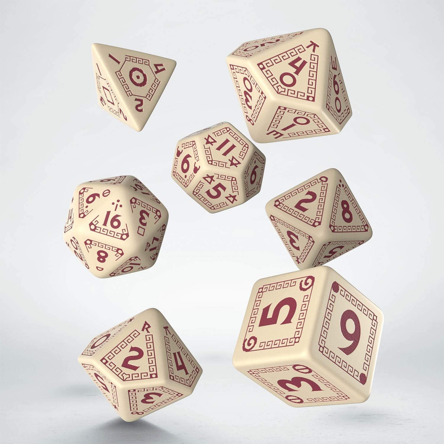 RuneQuest Beige &amp; burgundy Dice Set (7) - 5907699493876 - CrystalLotus.eu