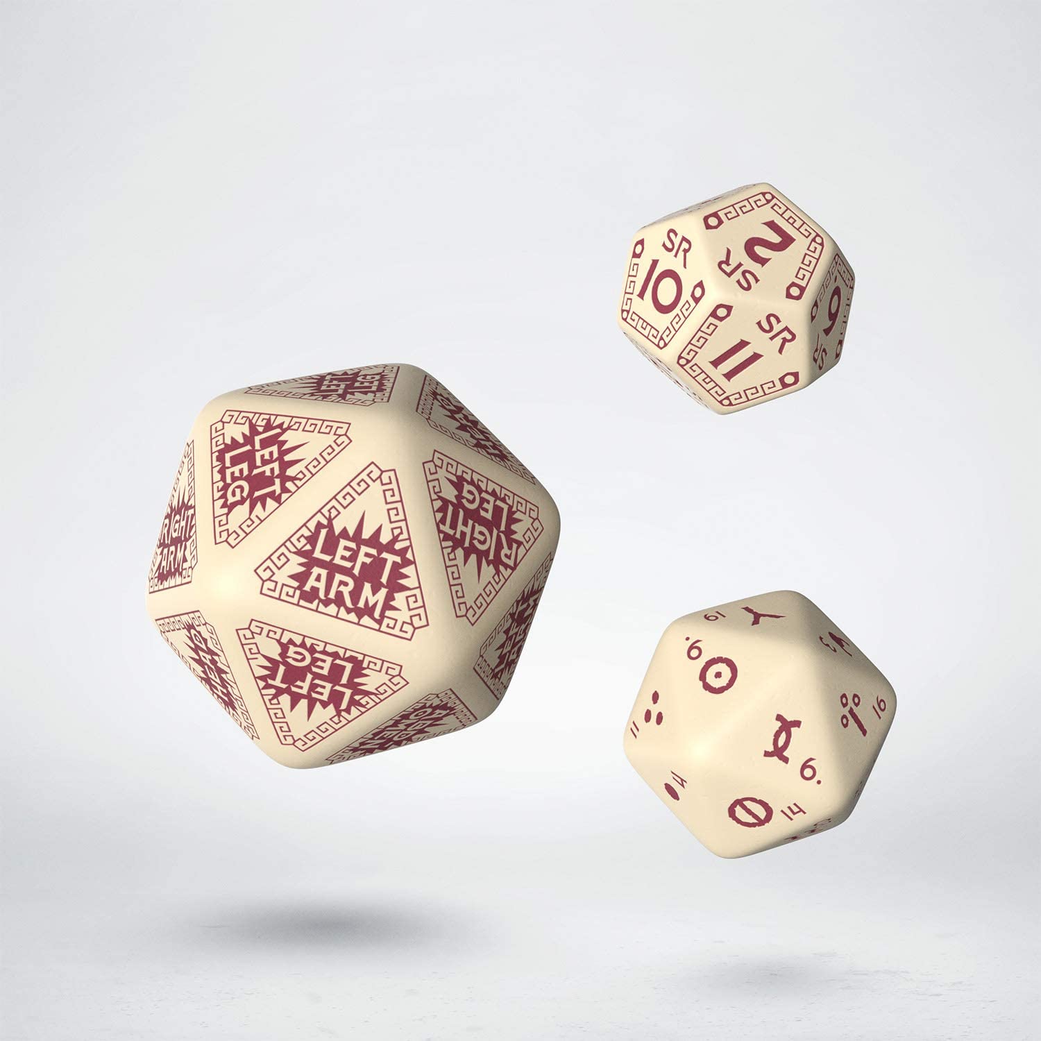 RuneQuest Beige &amp; burgundy Expansion Dice (3) - 5907699493890 - CrystalLotus.eu