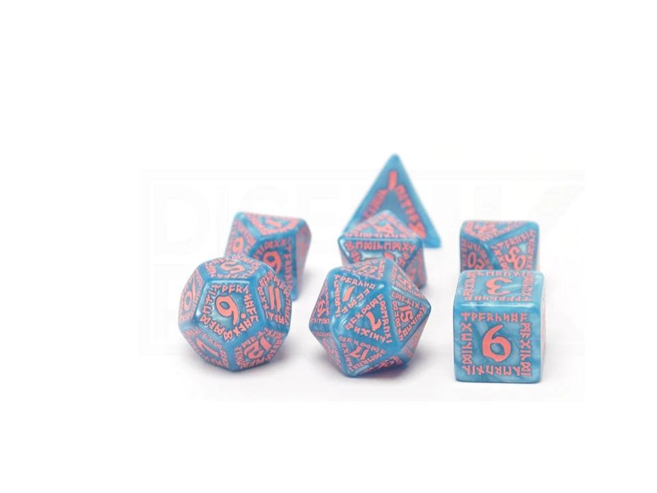 Runic Glacier &amp; pink Dice Set - 5907699494149 - CrystalLotus.eu