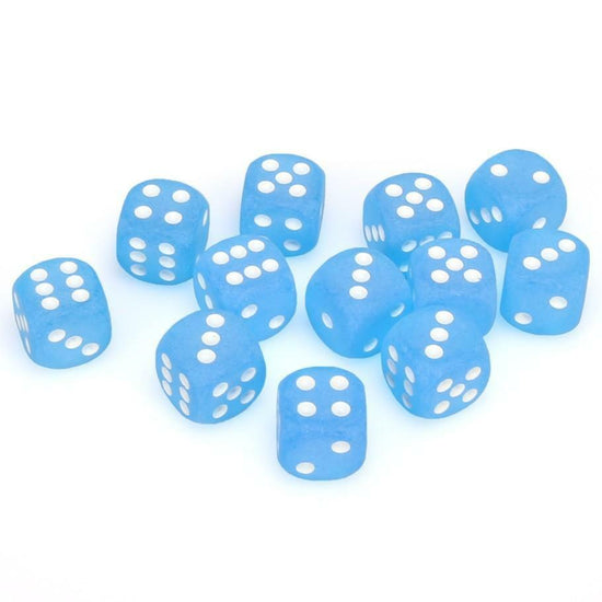 Chessex 16mm d6 with pips Dice Blocks (12 Dice) - Frosted Caribbean Blue w/white